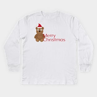 Merry Christmas with Cute Cartoon Bear Kids Long Sleeve T-Shirt